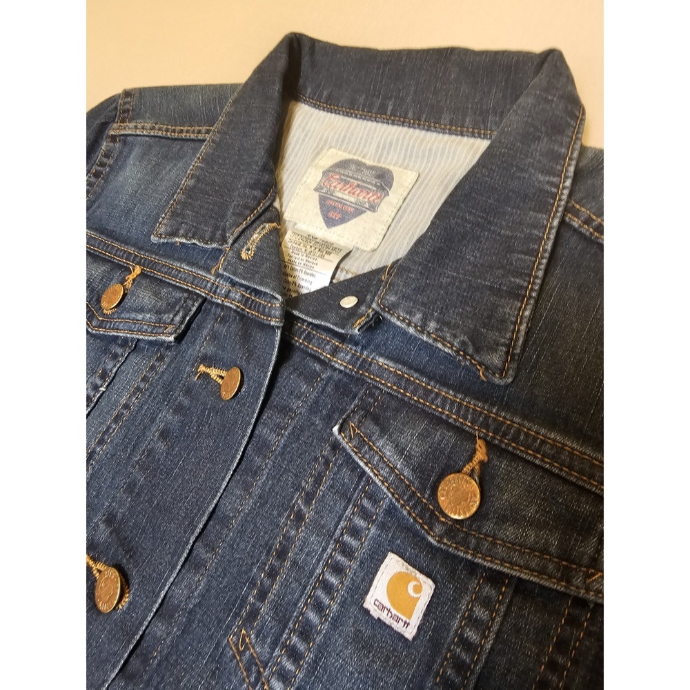 Carhartt Women's Denim Jean Jacket Medium 8/10 Stretch Trucker Workwear Blue